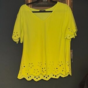 SHEIN Bright Yellow Eyelet Blouse